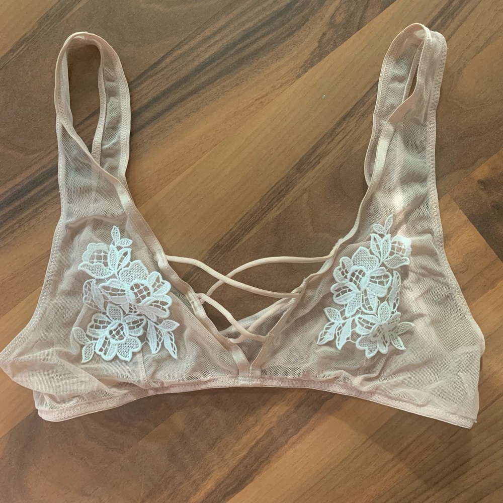 Lace appliqué mesh bralette